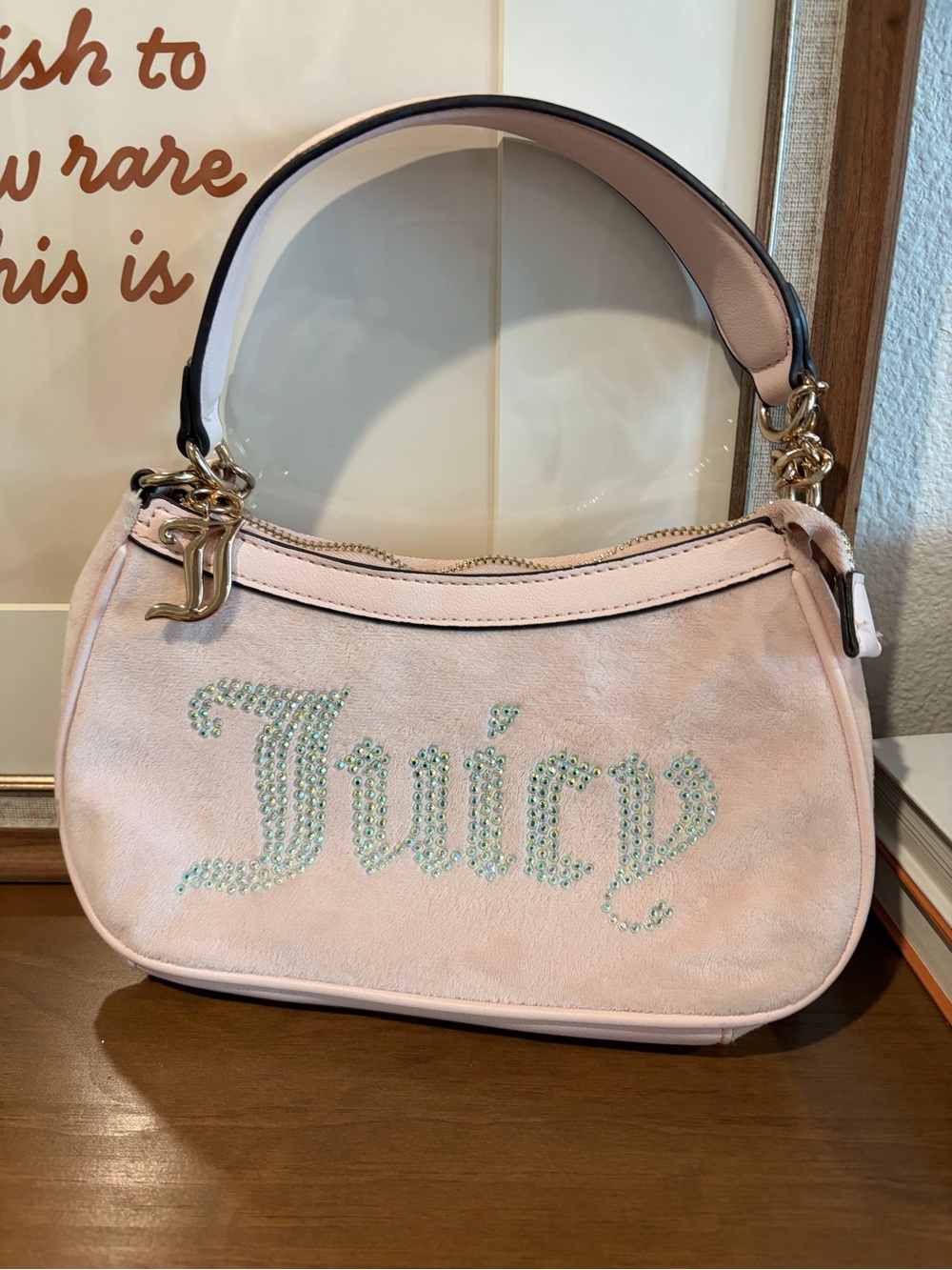 Authentic Vintage Juicy Couture Baby Pink Velour Handbag Pouch - Y2K Pink Tag - Picture 1 of 10